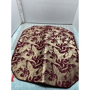 Gold Print  Floating Cherub Angels -Placemats Set‎ of 6 Maroon Cotton